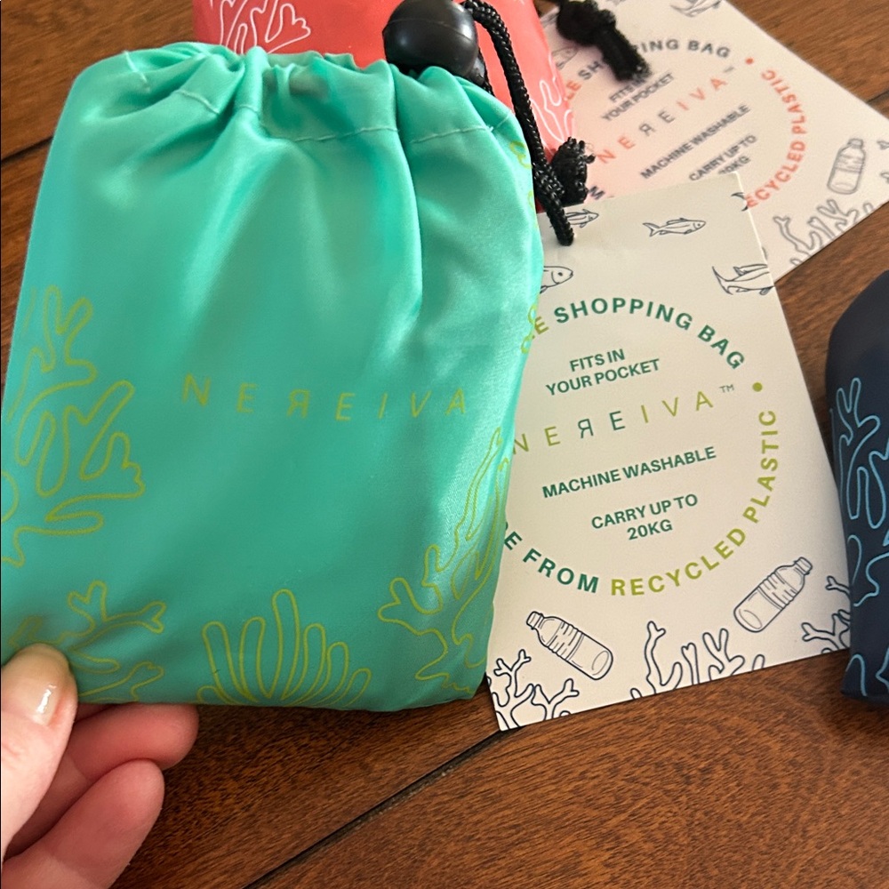 Reusable Shopping Bag Set - Coral, Teal, and Navy - Picture 4 of 6